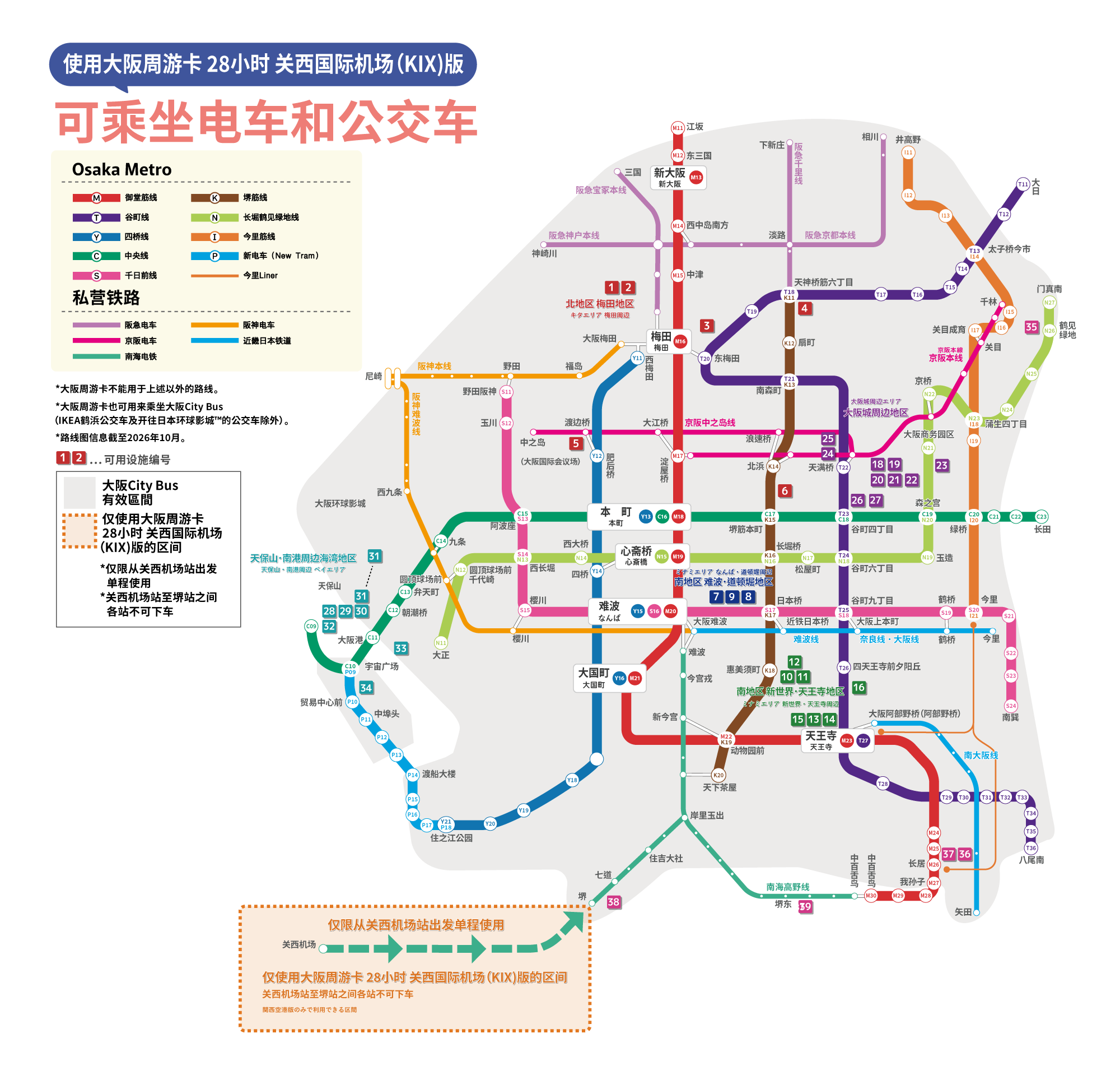 Trains and buses that can be used with the OSAKA AMAZING PASS