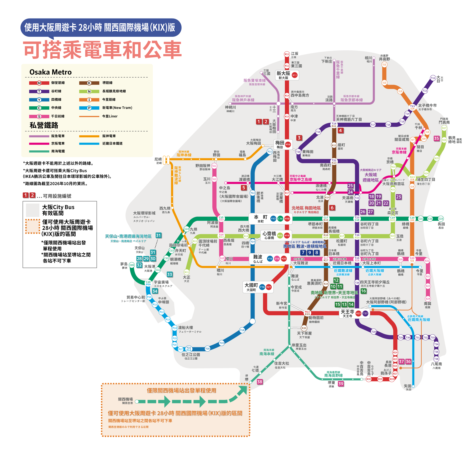 Trains and buses that can be used with the OSAKA AMAZING PASS